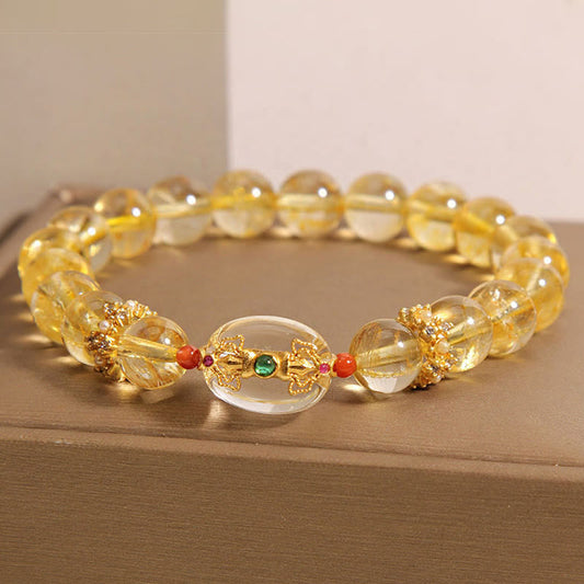 Buddhist Blessing Natural Golden Rutilated Quartz Beads Auspiciousness Bracelet