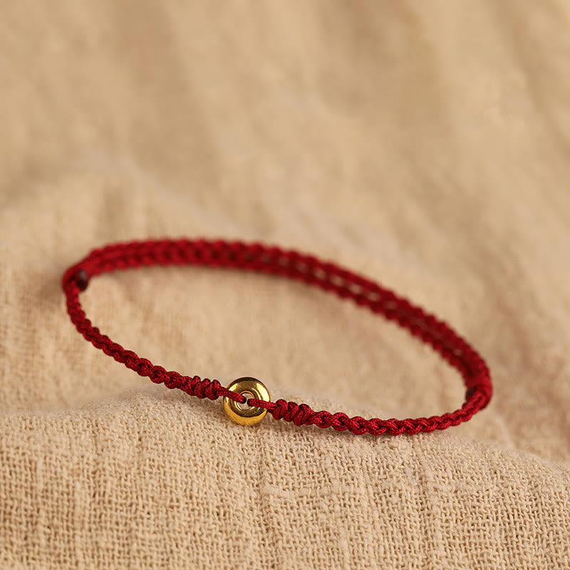 Buddhist Blessing 999 Gold Small Peace Buckle Red String Protection Luck Braided Bracelet Anklet