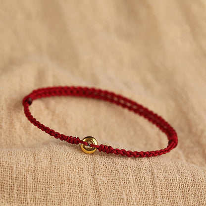Buddhist Blessing 999 Gold Small Peace Buckle Red String Protection Luck Braided Bracelet Anklet