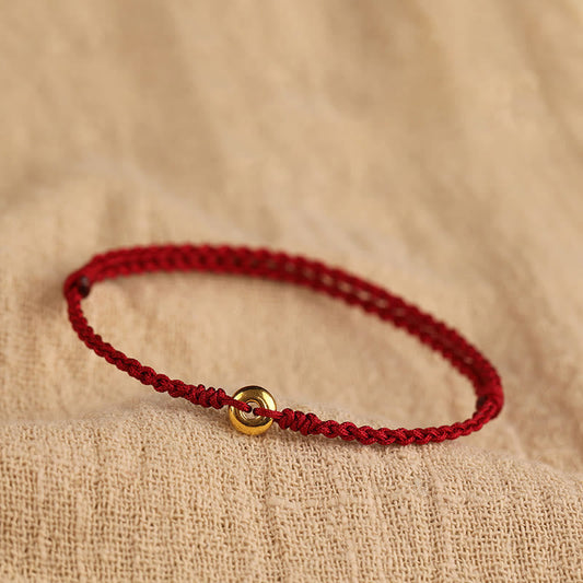 Buddhist Blessing 999 Gold Small Peace Buckle Red String Protection Luck Braided Bracelet Anklet