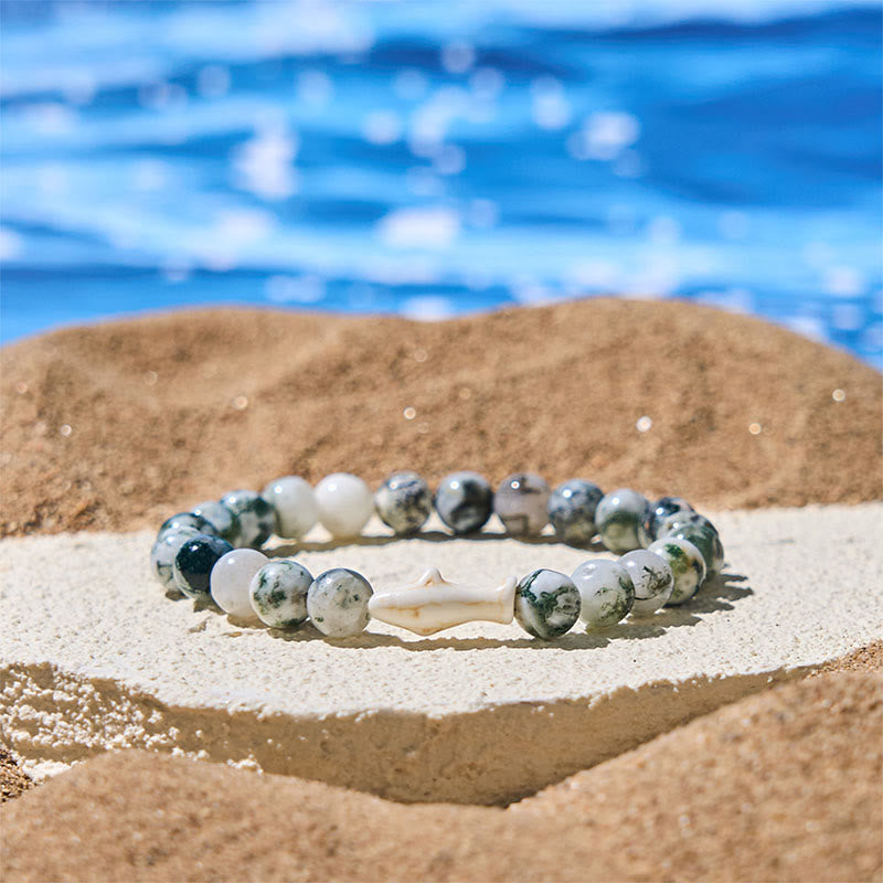 Buddhist Blessing Natural Agate Stone Shark Wisdom Bracelet