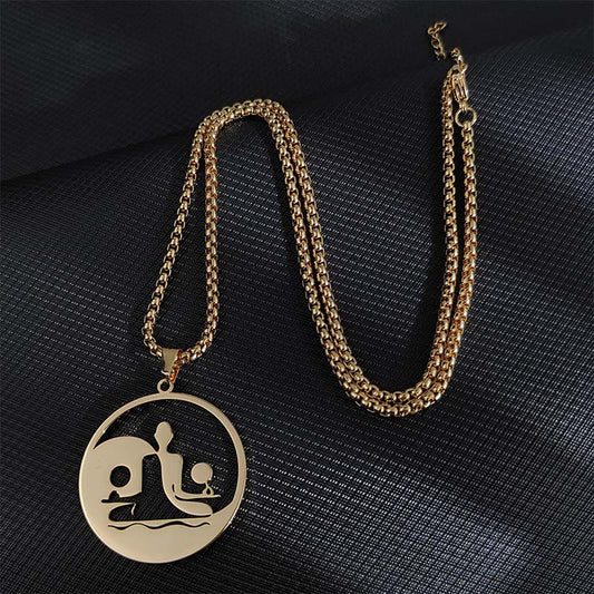 Buddhist Blessing Yin Yang Buddha Figure Hollow Design Stainless Steel Balance Necklace Pendant