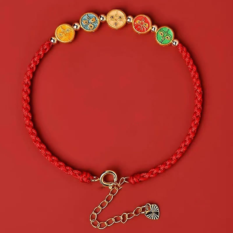 Buddhist Blessing Red String 925 Sterling Silver Five Ways God Of Wealth Connection Bracelet