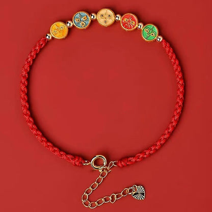 Buddhist Blessing Red String 925 Sterling Silver Five Ways God Of Wealth Connection Bracelet