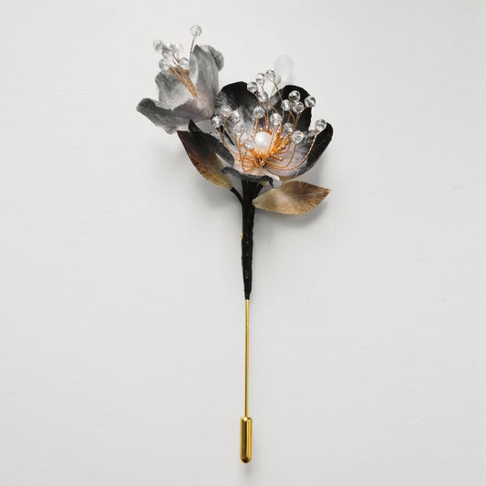 Buddhist Blessing Handmade Velvet Flower Mulberry Silk Flowers Leaves Brooch