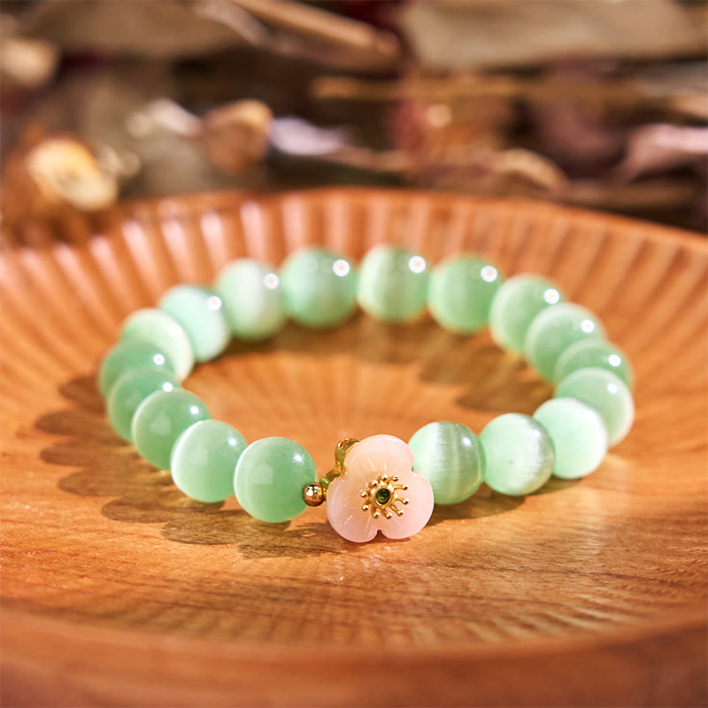 Buddhist Blessing Cat's Eye Chrysoberyl Flower Love Bracelet