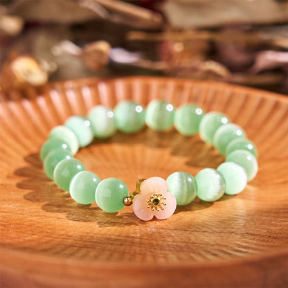 Buddhist Blessing Cat's Eye Chrysoberyl Flower Love Bracelet