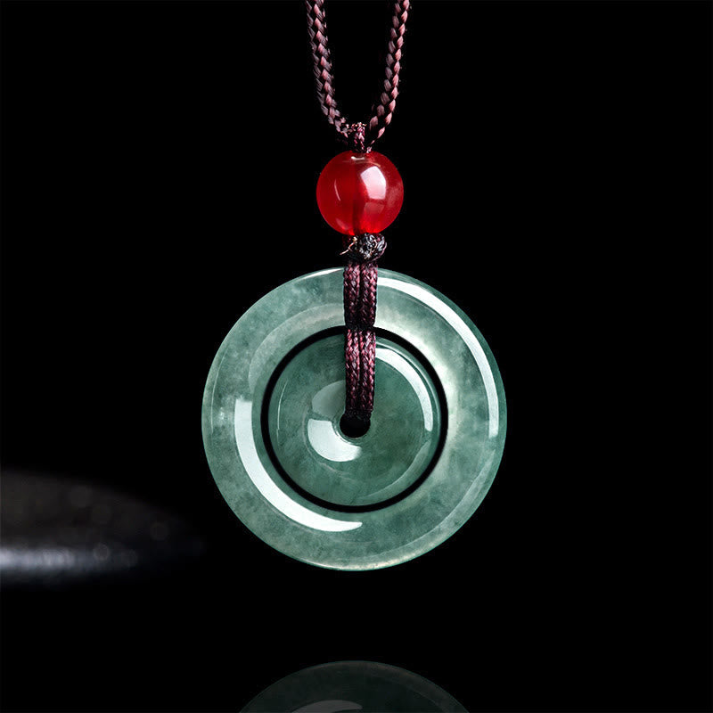 Buddhist Blessing Green Jade Double Peace Buckle Abundance Necklace Pendant
