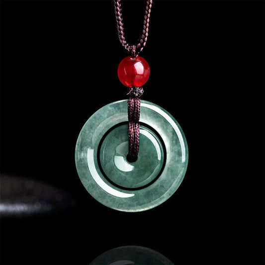 Buddhist Blessing Green Jade Double Peace Buckle Abundance Necklace Pendant