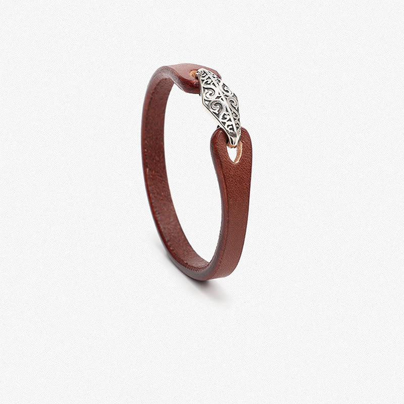 Buddhist Blessing 925 Sterling Silver Leather Multi-turn Protection Bracelet