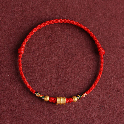 Buddhist Blessing 999 Gold Small Bucket Shape Design Handmade Luck Braided Rope Bracelet Anklet