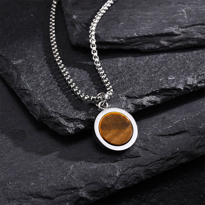 Buddhist Blessing Natural Stone Turquoise Tiger Eye  Lazurite Malachite Titanium Steel Purification Necklace Pendant