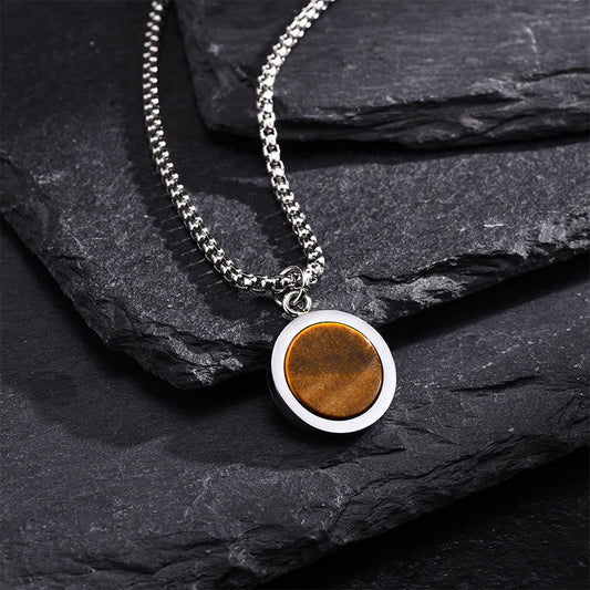 Buddhist Blessing Natural Stone Turquoise Tiger Eye  Lazurite Malachite Titanium Steel Purification Necklace Pendant