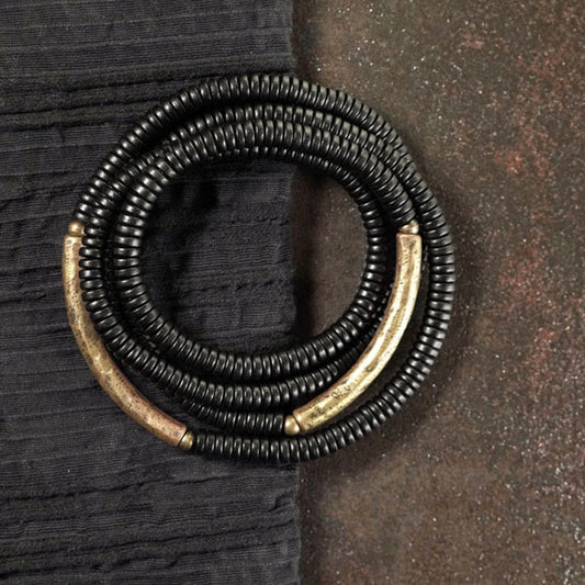 Buddhist Blessing Tibetan Ebony Wood Beads Copper Peace Multilayered Bracelet