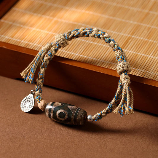 Buddhist Blessing Handmade Tibetan Dzi Bead Wealth Protection Braided String Bracelet