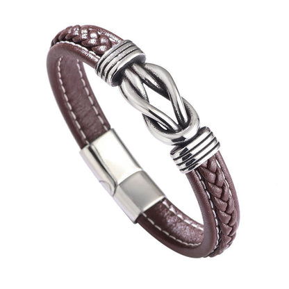 Buddhist Blessing Fashion Titanium Steel Leather Strengthen Bracelet