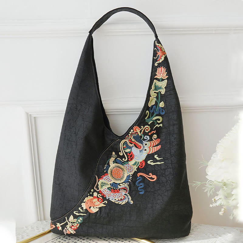 Buddhist Blessing Fish Flower Phoenix Embroidery Xiangyunsha Silk Shoulder Bag