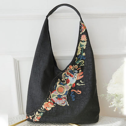 Buddhist Blessing Fish Flower Phoenix Embroidery Xiangyunsha Silk Shoulder Bag
