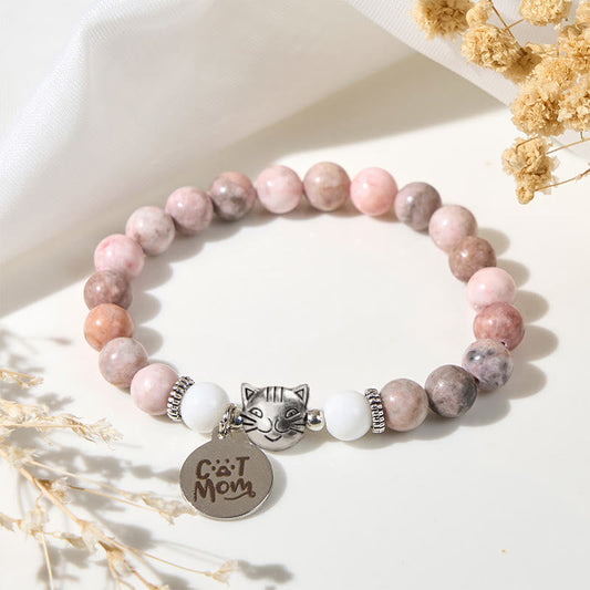 Buddhist Blessing Cat Head Design Zebra Jasper Protection Bracelet