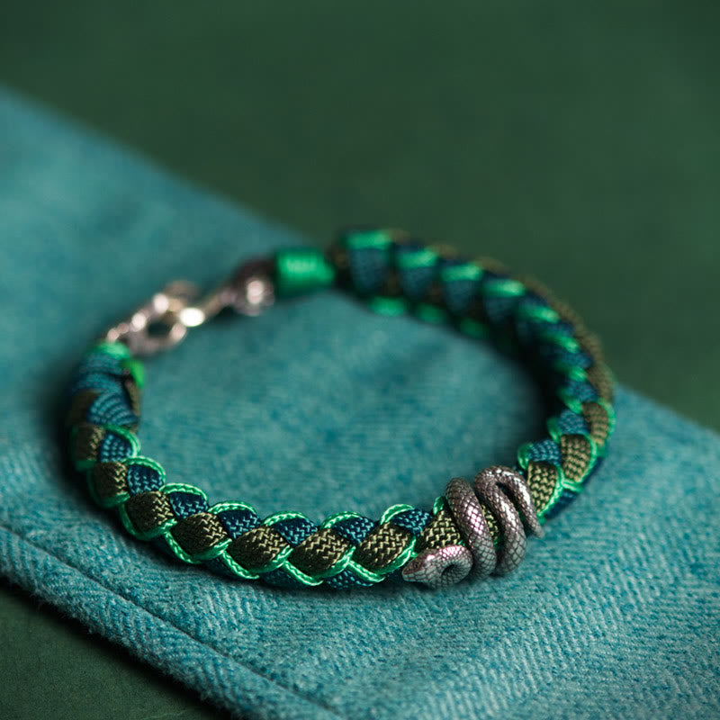 Buddhist Blessing Year of the Snake 999 Sterling Silver String Protection Braided Bracelet
