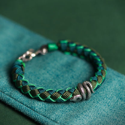 Buddhist Blessing Year of the Snake 999 Sterling Silver String Protection Braided Bracelet