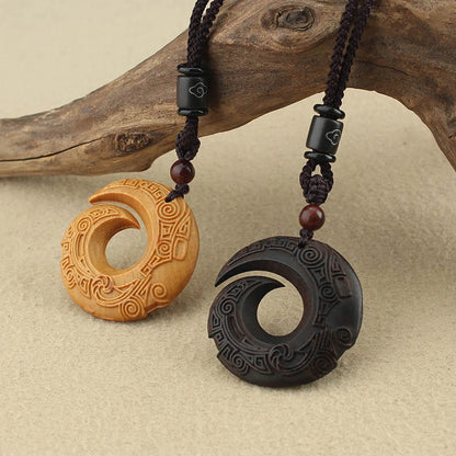 Buddhist Blessing Ebony Wood Sandalwood One's Luck Improves Design Pattern Peace Necklace Pendant
