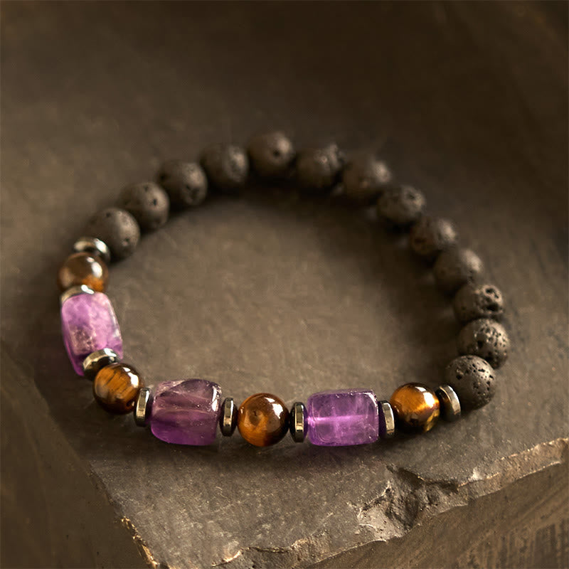 Buddhist Blessing Various Crystals Lava Rock Calm Bracelet