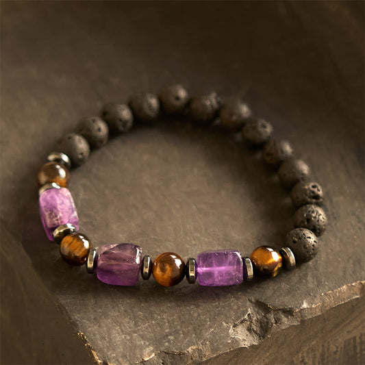 Buddhist Blessing Various Crystals Lava Rock Calm Bracelet