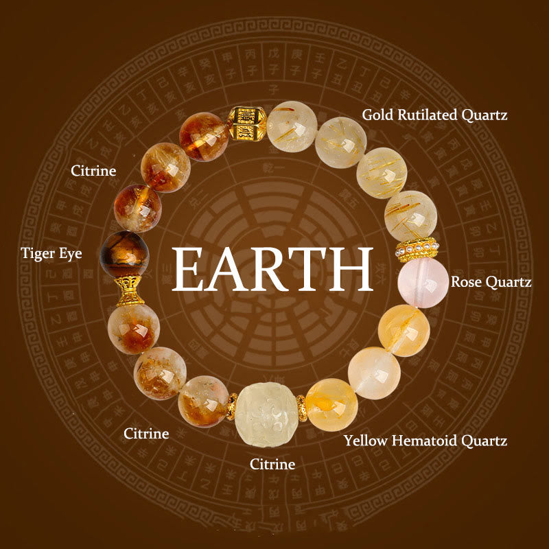 Buddhist Blessing Five Elements Various Agate Crystal Green Phantom Rutilated Quartz Green Grape Agate Malachite Luck Bracelet