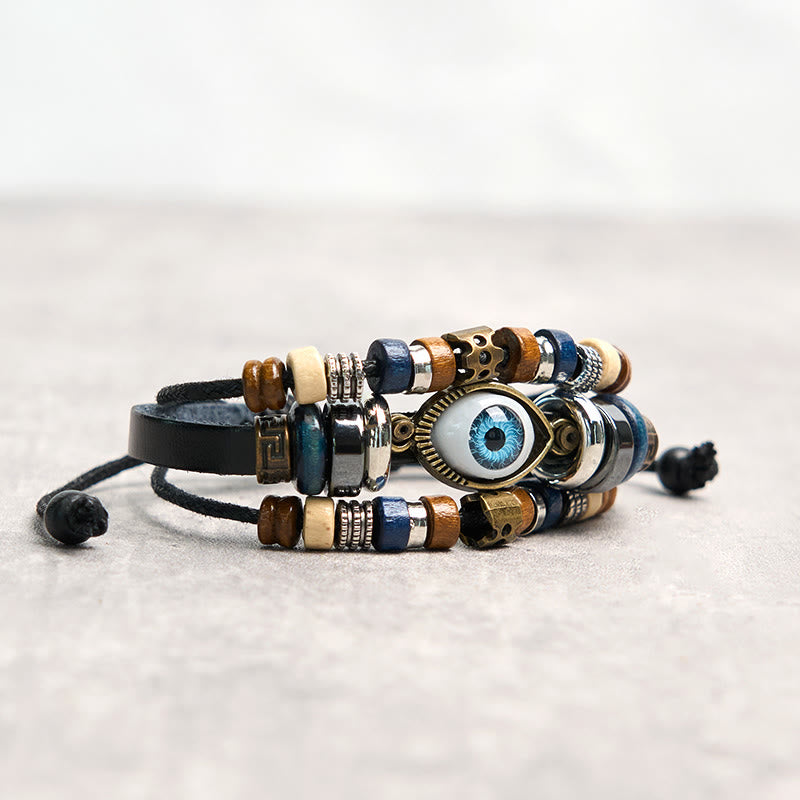 Buddhist Blessing Tibetan Evil Eye Leather Adjustable Protection Bracelet