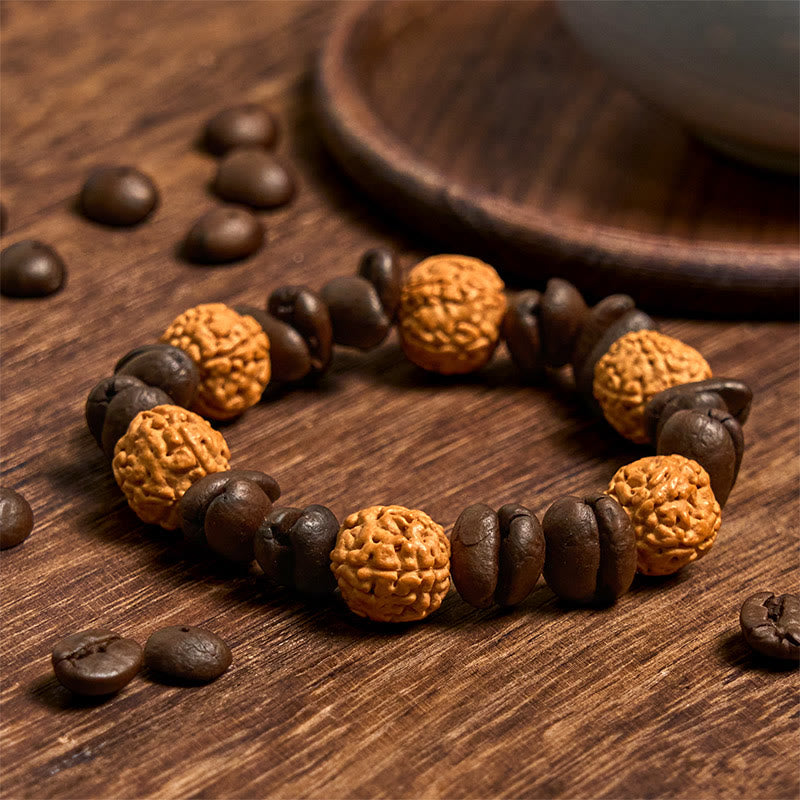 Buddhist Blessing Handmade Natural Coffee Beans Bodhi Seed Luck Bracelet