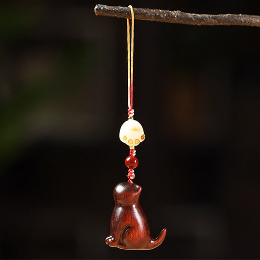 Buddhist Blessing Small Leaf Red Sandalwood Green Sandalwood Sandalwood Sitting Cat Sooth Phone Hanging Decoration