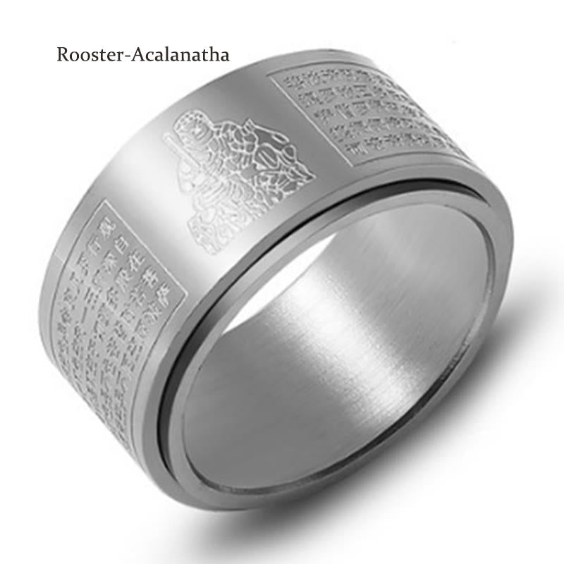 Buddhist Blessing Chinese Zodiac Natal Buddhist Blessing Heart Sutra Carved Titanium Steel Calm Rotatable Ring