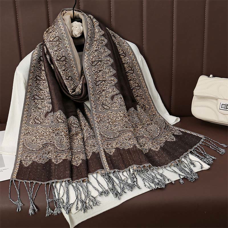 Buddhist Blessing Tibetan Cashew Jacquard Colorful Flower Print Tassels Shawl Fall Winter Soft Warm Scarf Wrap