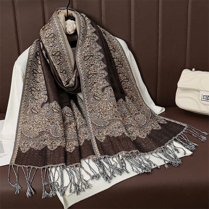 Buddhist Blessing Tibetan Cashew Jacquard Colorful Flower Print Tassels Shawl Fall Winter Soft Warm Scarf Wrap