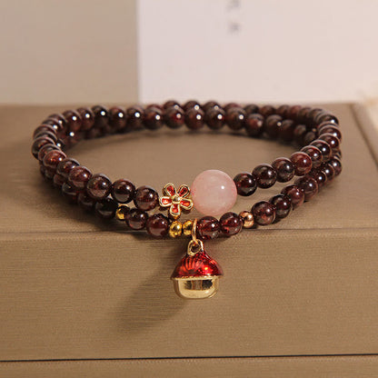 Buddhist Blessing Natural 3mm Ultra-thin Garnet Rose Quartz Beads Money Bag Bell Flower Protection Bracelet