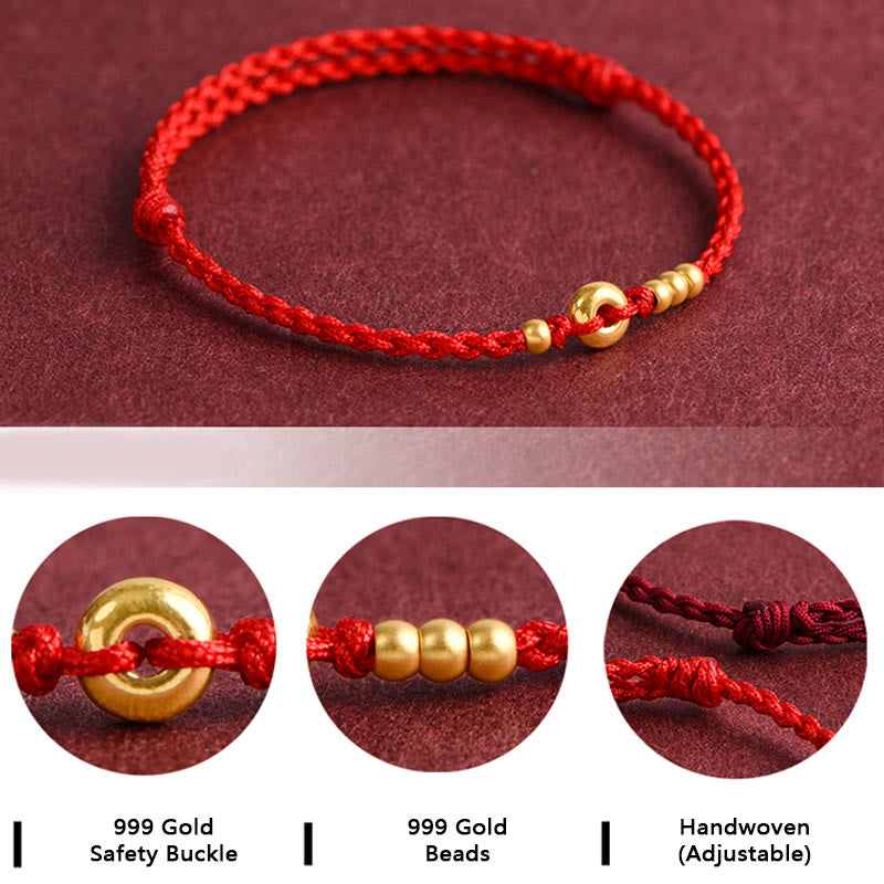 Buddhist Blessing 999 Gold Small Peace Buckle Design Handmade Luck Braided Rope Bracelet Anklet