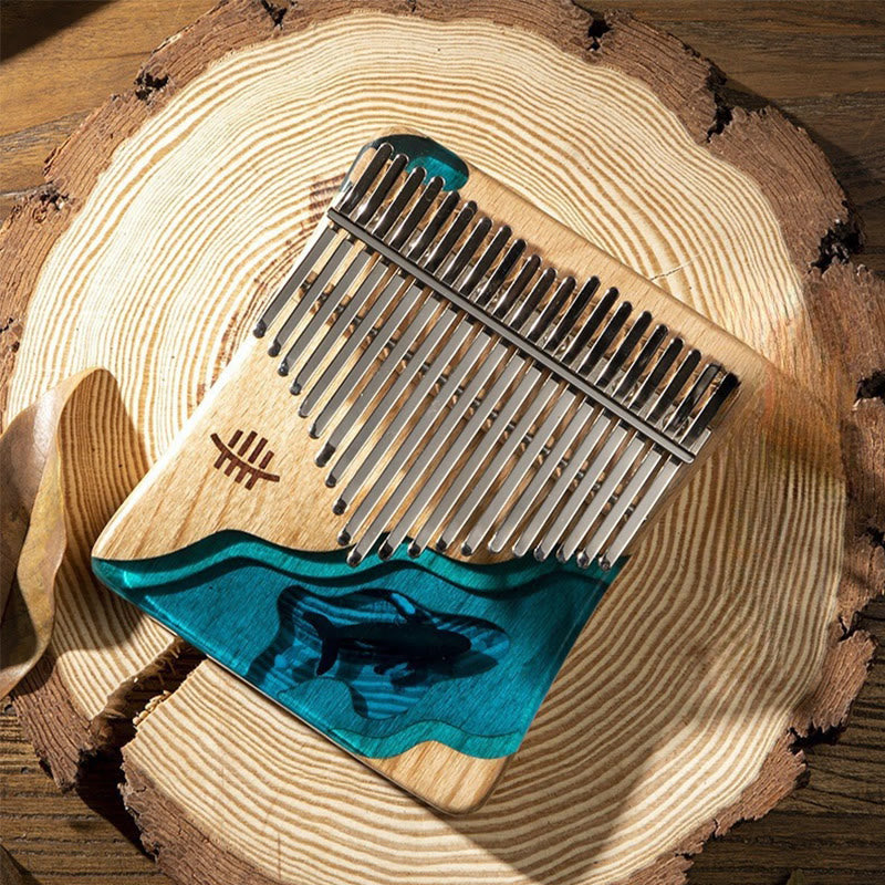 Buddhist Blessing Kalimba 17/21 Keys Thumb Piano Beech Wood Deep Sea Blue Whale Portable Finger Piano