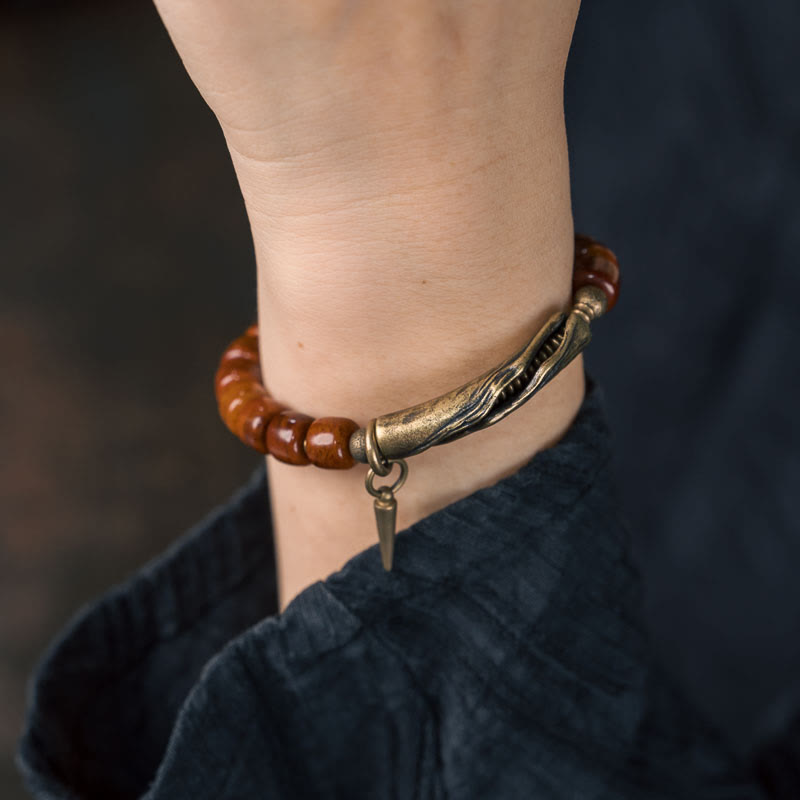Buddhist Blessing Bone Beads Copper Cone Pendant Strength Bracelet