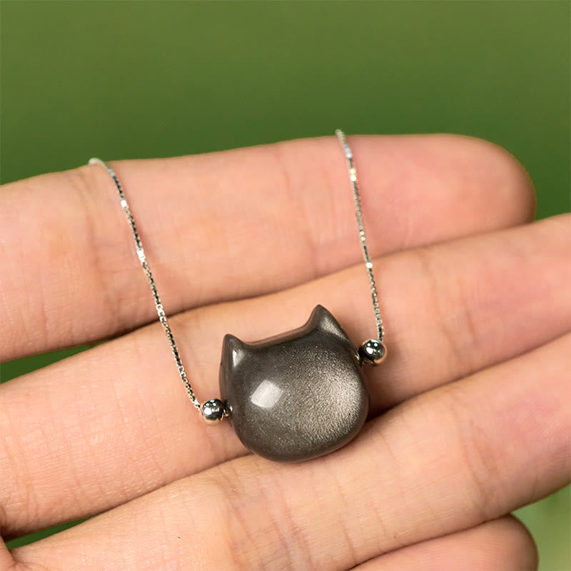 Buddhist Blessing 925 Sterling Silver Silver Sheen Obsidian Gold Sheen Obsidian Cat Soothing Bracelet