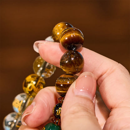 Buddhist Blessing Chinese Zodiac Tiger Eye White Crystal Courage Bracelet