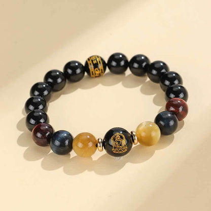 Buddhist Blessing Black Onyx Tiger Eye Om Mani Padme Hum Chinese Zodiac Natal Buddha Support Bracelet