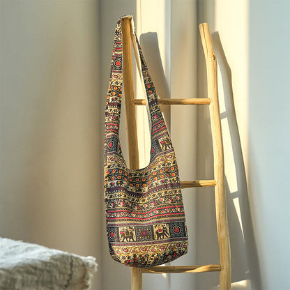 Buddhist Blessing Cotton Elephant Stripes Crossbody Bag Shoulder Bag