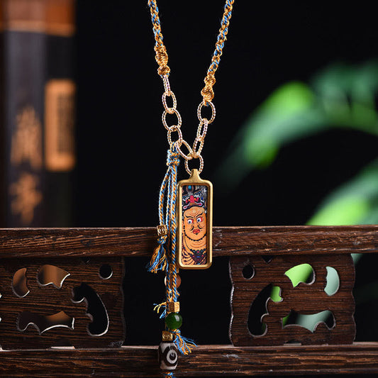 Buddhist Blessing Tibet God Of Wealth Titanium Steel Thangka Wealth Necklace Pendant
