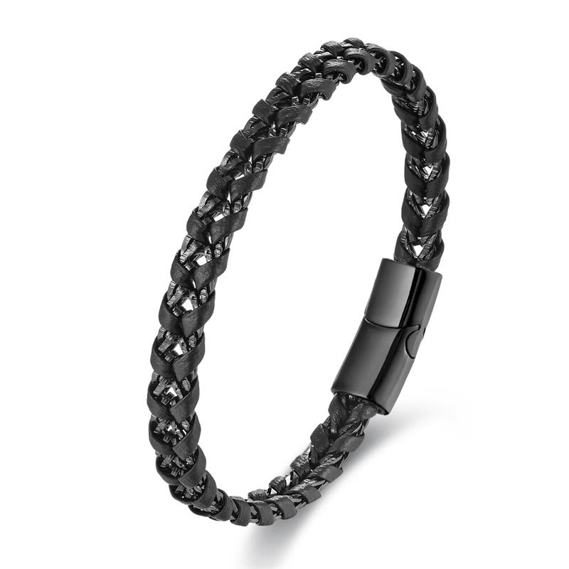 Buddhist Blessing Braided Design Titanium Steel Calm Multi-layer Leather Buckle Bracelet