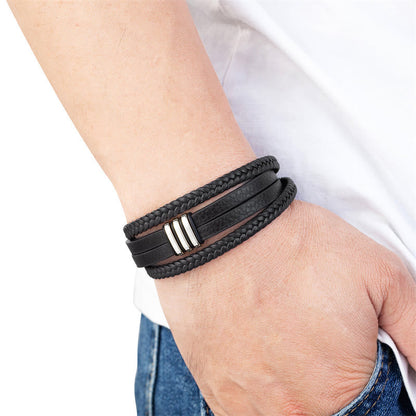 Buddhist Blessing Handmade Braided Leather Calm Titanium Steel Buckle Bracelet