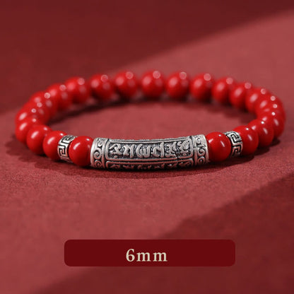 Buddhist Blessing Cinnabar 999 Sterling Silver Six True Words Blessing Bracelet