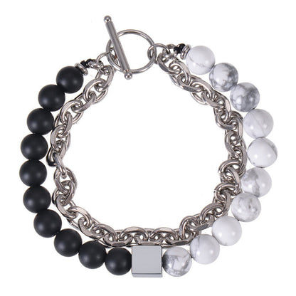 Buddhist Blessing Colorful Tiger Eye Frosted Stone Black Magnetite Titanium Steel Double Wrap Protection Bracelet