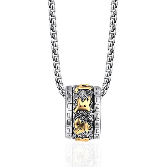 Buddhist Blessing Tibetan Om Mani Padme Hum Titanium Steel Peace Necklace Pendant