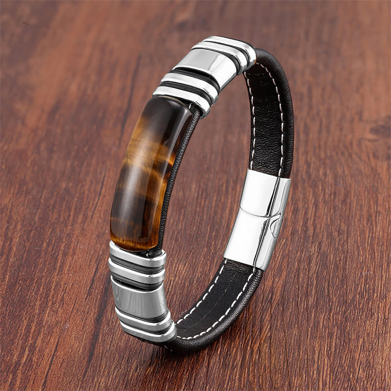 Buddhist Blessing Tiger Eye Stone Clear Thinking Leather Buckle Bracelet